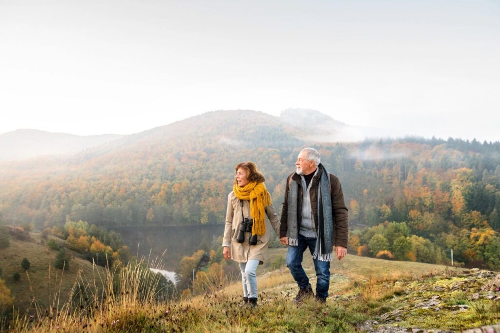 couple walking on a mountain